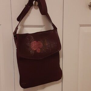 Burgundy Tooled Leather Shoulder/Cross Body Bag